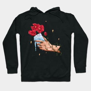 Aesthetic hand and red flowers Hoodie